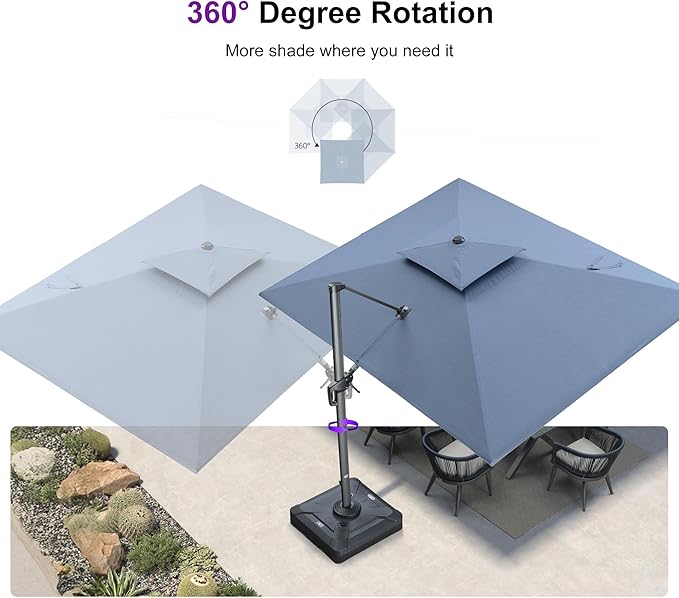 PURPLE LEAF Cantilever Umbrella with Base Included 9' X 12' Outdoor Patio Rectangular Umbrella with Double Top Large Heavy Duty 360° Rotation Offset for Deck Garden Pool Spectrum Denim