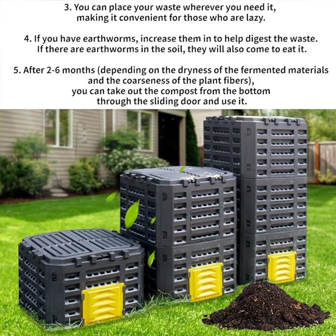 Large Fertilizer Fermentation Box, Plastic Compost Bin, Lightweight Outdoor Composting Box Suitable for Garden, Courtyard and Kitchen(Black,Medium)