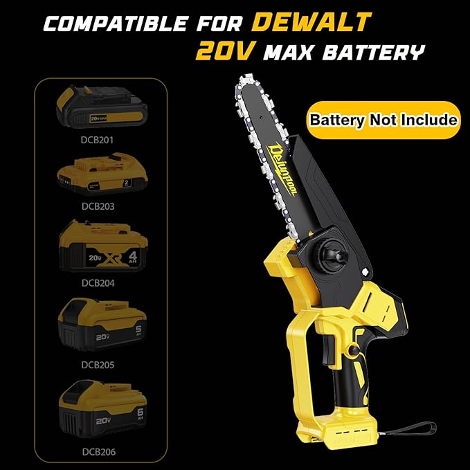 Cordless Mini Chainsaw Compatible with Dewalt 20V MAX Battery (NO Battery), 6 Inch & 8 Inch Small Electric Chainsaw Brushless, 2 x 6'' Chains + 2 x 8'' Chains, Auto Oiler, Handheld Pruning Chain Saw