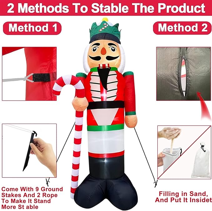 TURNMEON 12 Foot Giant Christmas Inflatables Nutcracker Decoration Outdoor Blow Up Candy Cane Christmas Decoration with Build-in LED Light Tethers Stakes Xmas Decor Holiday Party Yard Garden Lawn Home