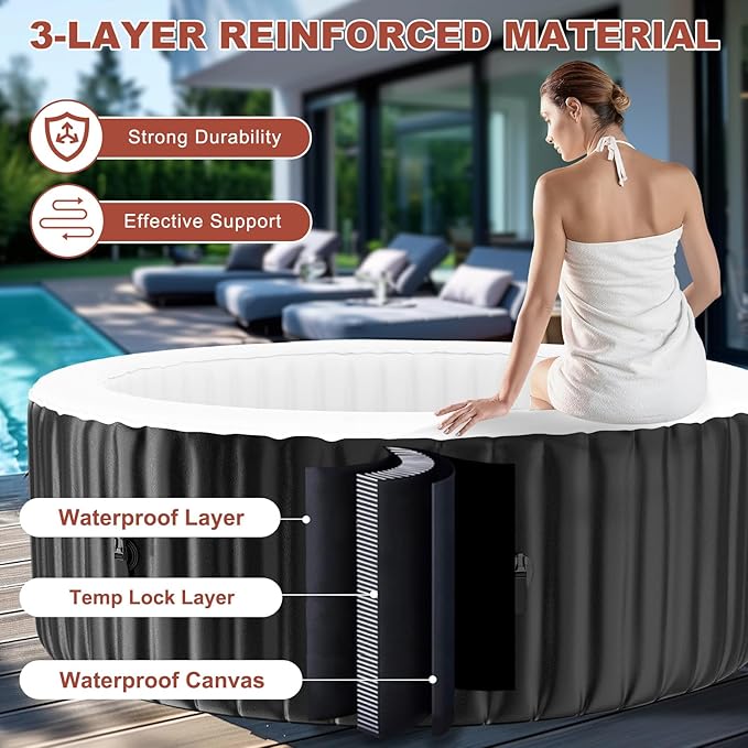 LILYPELLE 4-6 Person Inflatable Hot Tub, Large Round Portable Bathtub with 130 Bubble Jets, Outdoor Spa Set Included Heater Pump, Filter and Spa Cover, 82" X 82" X 25"