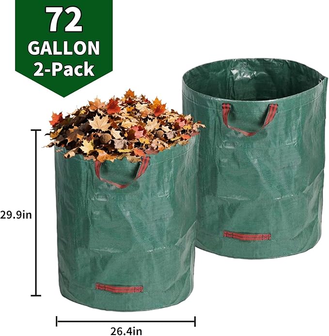Yard Waste Bags 2 Pack 16 Gallon/72 Gallon Reusable Heavy Duty Leaf & Lawn Bags with 2 Handles for Leaves Grass Garden Debris (2x72 Gallons)