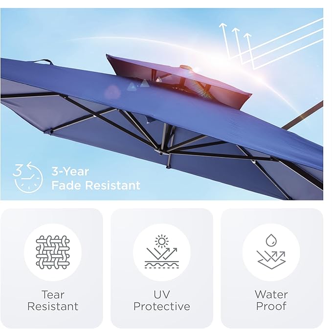 9' X 12' Cantilever Patio Umbrella 360°Rotation Rectangular Outdoor Large Offset Umbrellas Double Top Heavy Duty Windproof for Garden Deck Pool Backyard, Navy