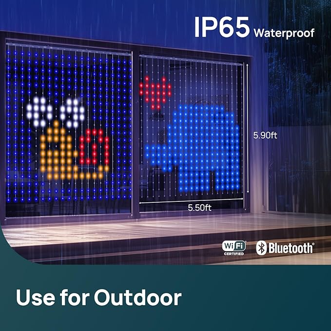 Linkind Smart Curtain Lights, 400 LEDs Smart AI Curtain String Lights with APP DIY GIF Text, Color Changing Halloween Christmas Decorations for Outdoor Indoor Bedroom Window Decor, 5.9×5.5ft