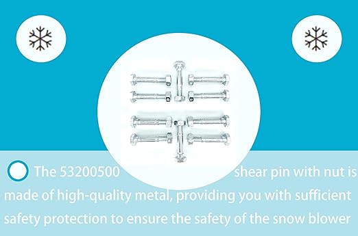 Shear pin and nut Set of 10, Suitable for Ariens 532005 53200500 510016 51001600, Compatible with Ariens Classic 24E, Compact 20, Compact 24, Compact Track 24, SNO Tek 20 120V Snow Blower