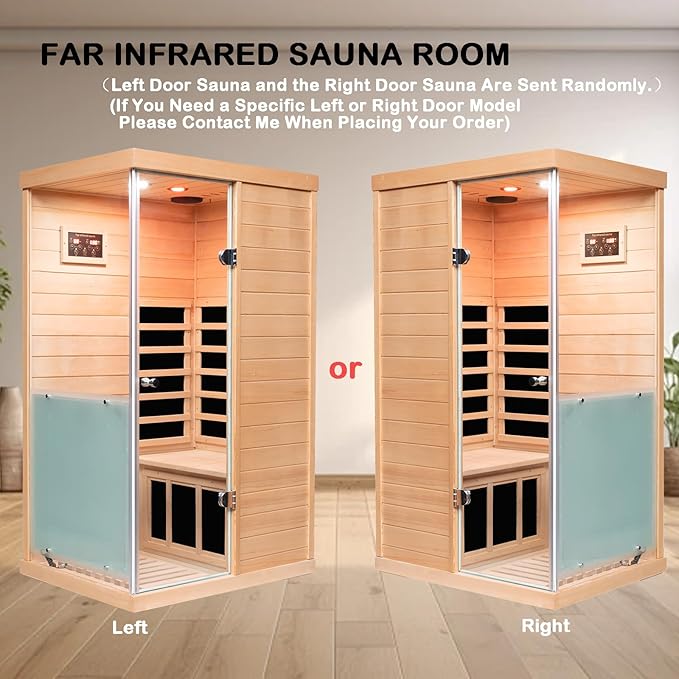 Hemlock Deluxe Mini Indoor Sauna 1 Person, Far Infrared Sauna at Home, Wooden Dry Sauna 1060w with 6 Far Infrared Heating Plate, Bluetooth Speaker, Red Light, Reading Light(Left Door)