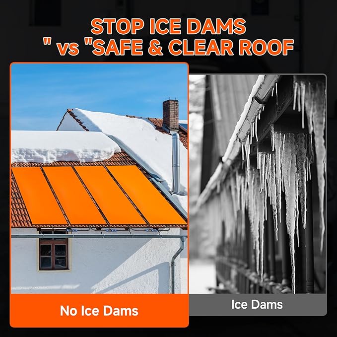4-Pack Heated Roof Snow Melting Mats for Ice Dams, Roof Heat Panel, Self-Regulating Roof & Gutter De-Icing Kit with Energy-Efficient Heating Pads