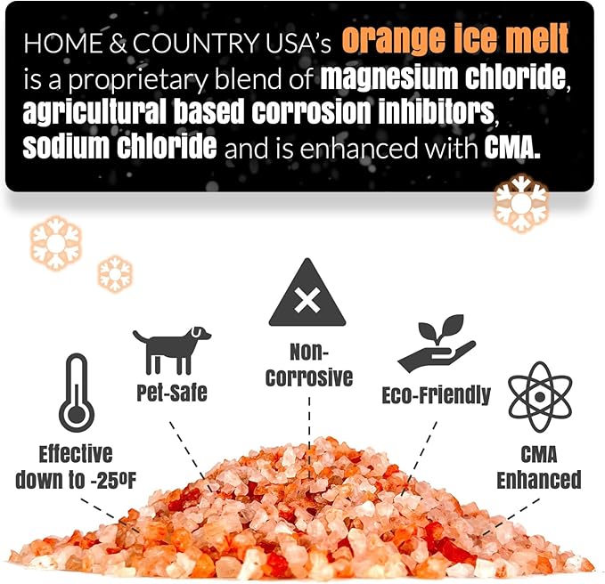 Ice and Snow Melt 8 lb Bag CMA Blended Magnesium Chloride Ice Melter Effective Snow and Ice Removal Effective Below Zero Degrees (Orange)