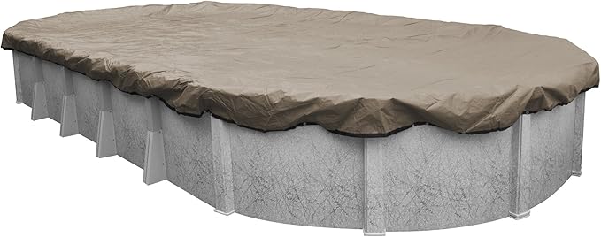 Robelle 18 x 33 ft Industrial Taupe Winter Oval Pool Cover for Above Ground Pools, 4 ft Overlap (22 x 37 ft Cover Size), Solid 14 x 12 Scrim, 4.5 oz/yd2, 20-Year Warranty, Style: 601833-4