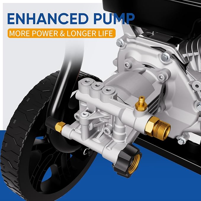 TOOLCY Gas Pressure Washer 3400 PSI & 2.8 GPM Max, High-Powered 212cc Engine, Enhanced Pump, 30FT Pressure Hose, Onboard Soap Tank, Spray Gun & 5 Nozzle Tips, Great for Cars/Driveways/Homes/Patios