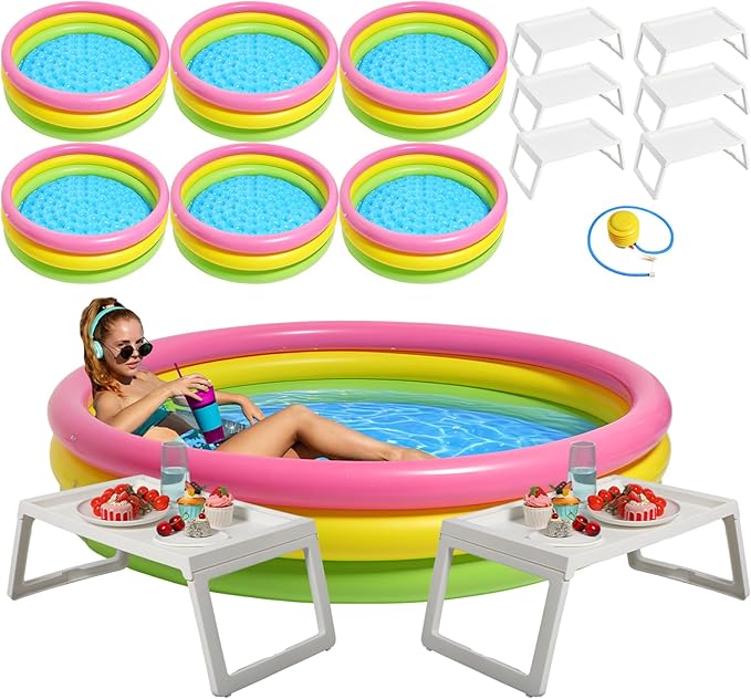 13 Pcs Outdoor Movie Night Inflatable Swimming Pool 51in x 13in Colorful Blow up Pools with Foldable Portable Serving Tray Table and Pump for Birthday Party Activities (60 x 13 Inch)