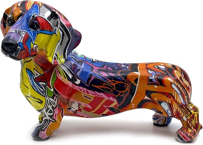 FUNSXBUG Colorful Dachshund Dog Statue Art Figurines Sculpture Collectibles Home Office Desktop Decor Outdoor Garden Display Decoration (Dachshund Dog 1)