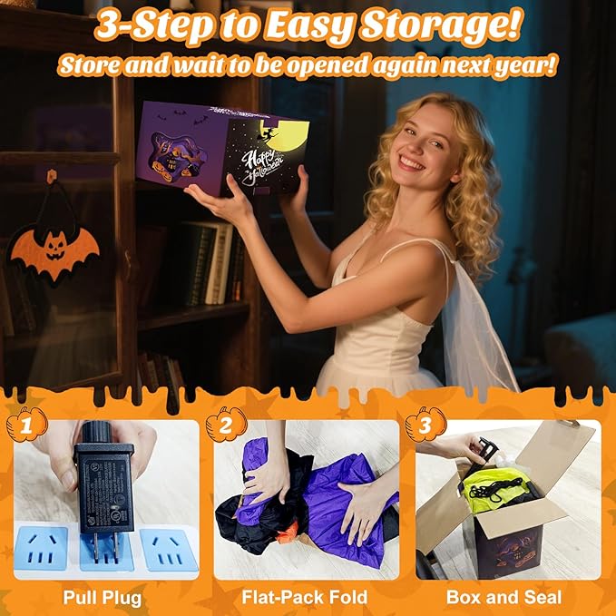 Danxilu 8FT Long Halloween Inflatables Outdoor Decorations, Haunted Inflatable Pumpkins with Witch Hat & Ghost Combo Blow Up Yard Decoration Built-in LEDs Lighted for Lawn Garden Outside Indoor Decor