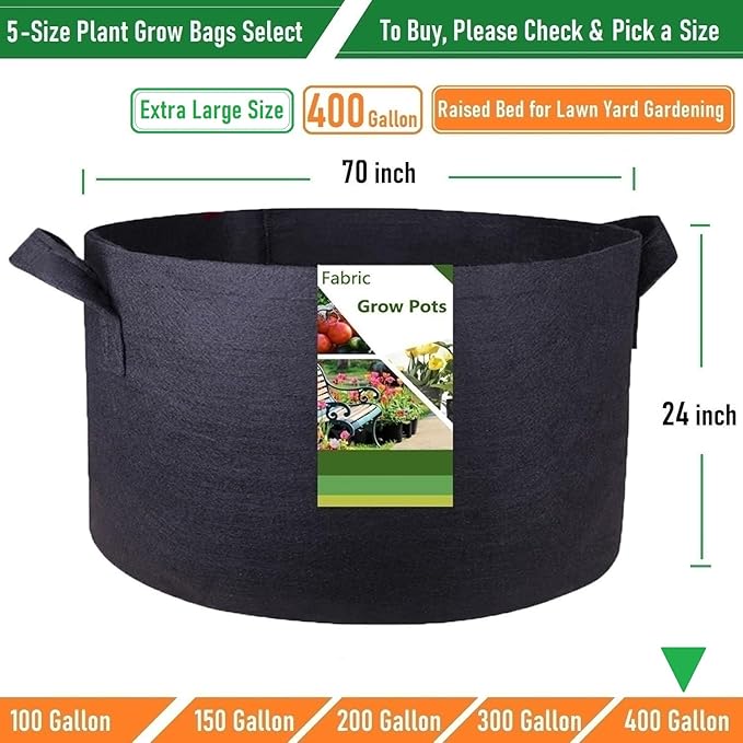 400 Gallon Large Raised Garden Bed Bag (70x24 inch) Big Garden Bag Sturdy Plant Grow Bag for Tomato,Potato Planter,Herb Veggies Planter Bag,Flower Bed,Yard Waste Bag,Lawn Debris Bag,Leaf Bag W/ Gloves