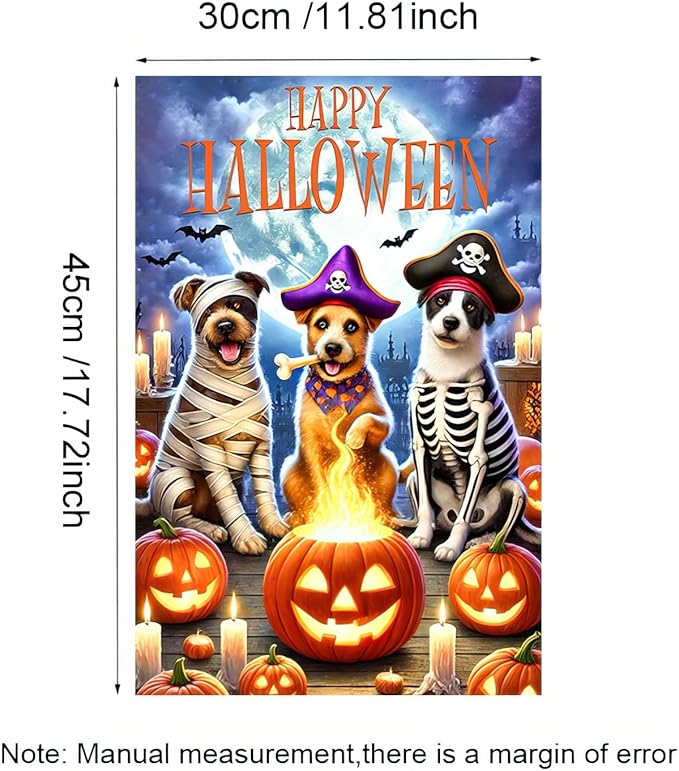 Happy Halloween Garden Flag Double Sided 12x18 Flag Halloween Puppy With Pumpkin And Bat Garden Flag Pirate Costumed Puppy For Autumn Winter Outdoor Yard Lawn Decoration Banner