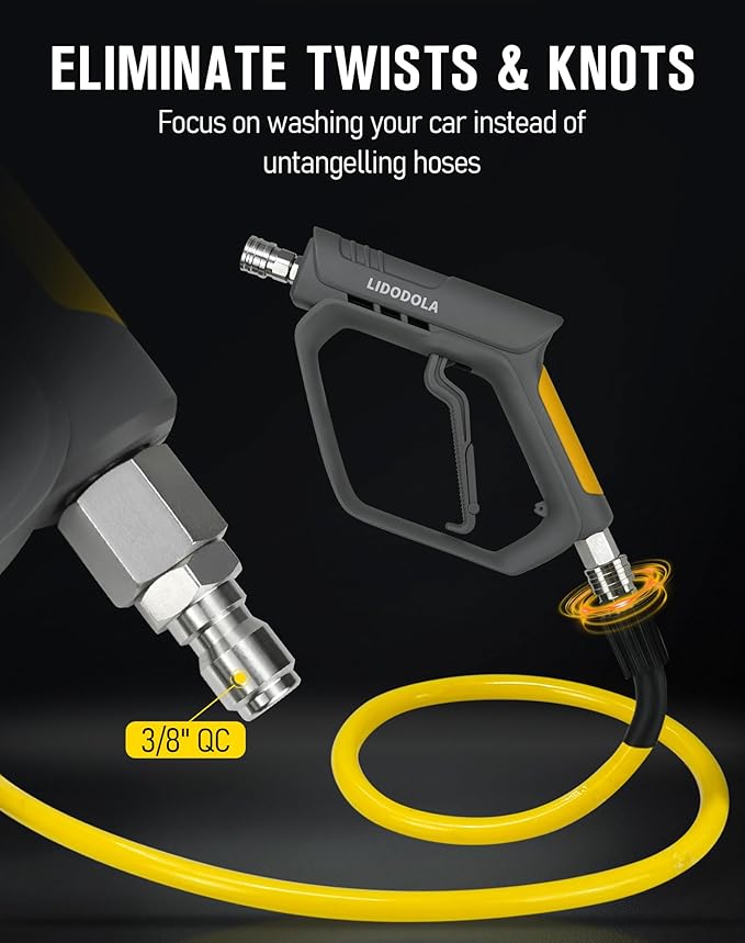 LidoDola 5000 PSI Pressure Washer Gun with Swivel - High Power Washer Gun with 3/8" Male Plug, 5 Nozzle Tips,Features 3 Selectable Lengths,Ergonomic Grip for Car/Driveway/Industrial Cleaning