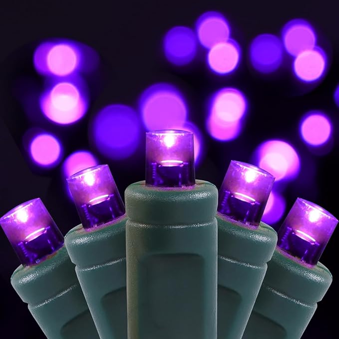 100 LED 5MM Purple Christmas Lights, 33FT Indoor/Outdoor String Light, Mini Lights for Garden, Patio, Christmas Trees - Green Wire, Commercial Grade, UL Listed