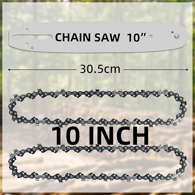 10 Inch Chainsaw Guide Bar and Chain Combo, 10" Replacement Chain for WORX WG309,10'' Chains for Sun Joe SWJ803E SWJ807E - 3/8'' .050'' 40 Drive Links (2Chain+1bar)