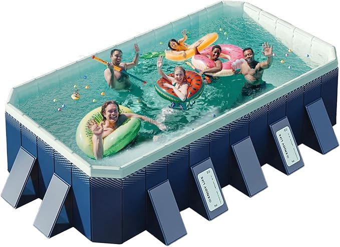 UPWELL Non Inflatable Outdoor Pool for Kids, Adults & Pets Foldable Hard Plastic Swim Tub with Quick Drain & Storage,Durable Splash Pool for Backyard Lawn Travel(113" x 66" x 20")