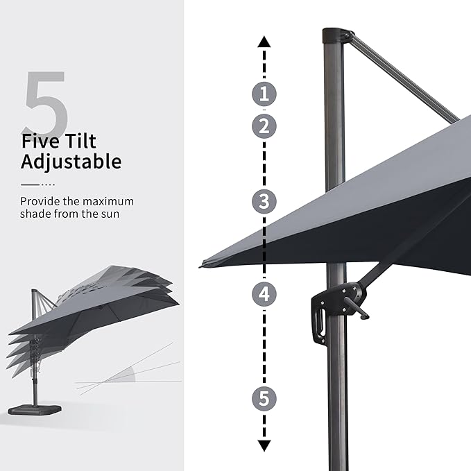PURPLE LEAF 9' X 11.5' Patio Umbrella Outdoor Cantilever Rectangle Umbrella Aluminum Offset Umbrella with 360-degree Rotation for Garden Deck Pool Patio, Light Grey