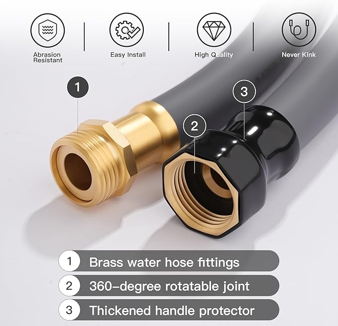 Garden Hose 5/8" x 100ft - Heavy Duty Rubber Water Hose 600 PSI Burst Pressure, No Kink & Durable Flexible Hose for Yard, Car Wash, Pets Gray