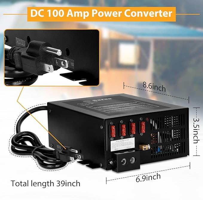 100A RV Power Converter 110VAC to 12VDC RV Converter 100Amp RV Power Converters Built-in 4 Stage Smart Battery Charger for Lithium Batteries RV Converters Fully Adjustable Output from 13V to 16.5V