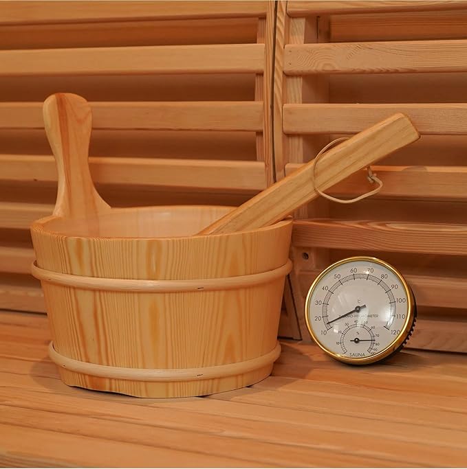 ZONEMEL Indoor and Outdoor Barrel Sauna Room with Asphalt Shingle Roof, Canadian Red Cedar Wood Steam Sauna with 6KW ETL Certified TOULE Heater, Tempered Glass (Cedar, 8 Person)