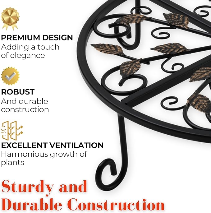 Metal Plant Stand – 2-Pcs Set 12-inch Outdoor and Indoor Plant Stand – Modern Plant Holder for Indoor and Outdoor Plants – 3-Inch Tall Planter Stand for Garden, Patio, Living Room, Balcony