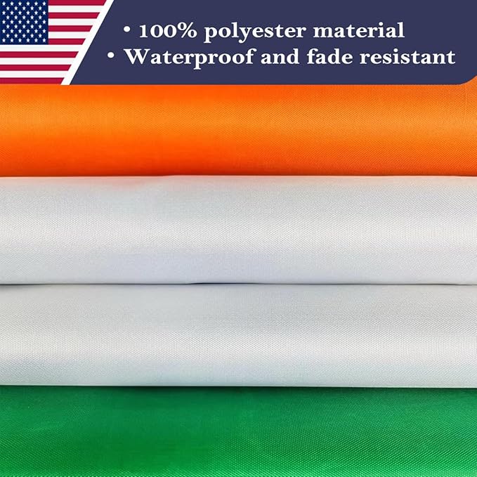 Double Sided Ireland Flag 3x5 Made in USA Outdoor Heavy Duty 3 Ply Polyester Irish Flag with White Starting Tape and 2 Brass Grommets