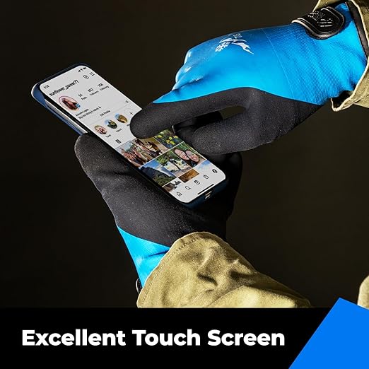 toolant 100% Waterproof Gloves Bulk Pack, 3 Pairs, Winter Work Gloves for Cold Weather, Touchsreen, Warm Freezer Gloves, Thermal Insulated, With Grip, Blue, Medium