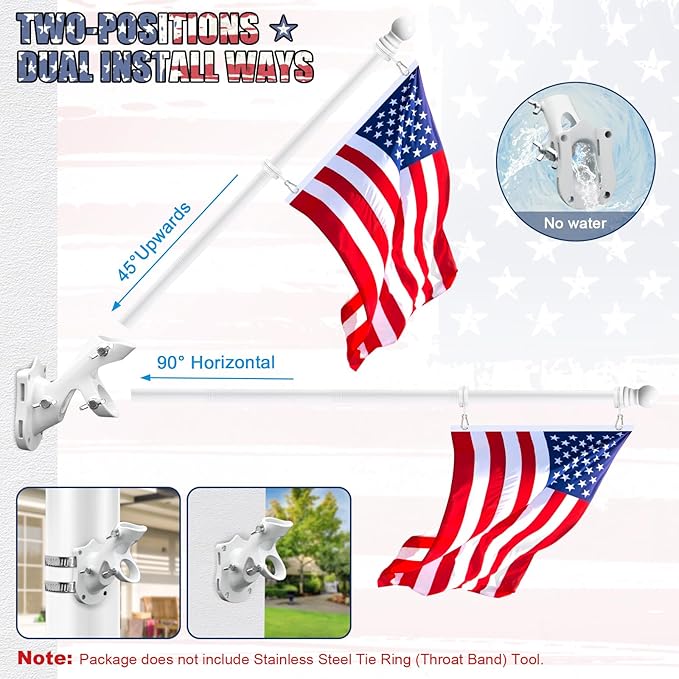 REERON House Flag Pole kit, 5 FT Metal Spinning Flag Poles Kit, 1" Tangle Free Stainless Steel Flagpole with 360° Flagpole Rings & 2-Position Bracket for Outside House Porch Wall Mount for 3x5 Flag