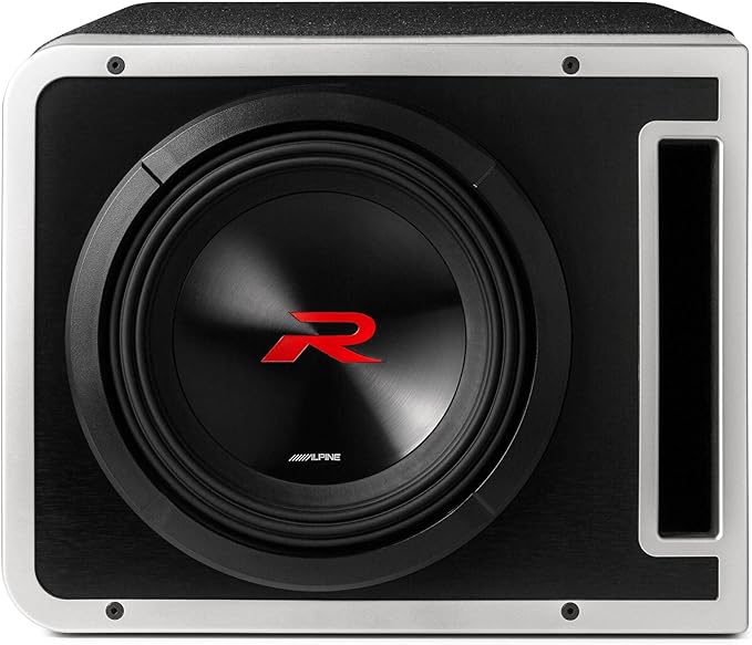 Alpine R2-SB10V-BNDL 10" Type-R Halo Loaded Enclosure with S-A60M 600 Watt Mono Amplifier and RUX-KNOB.2 Bass Knob
