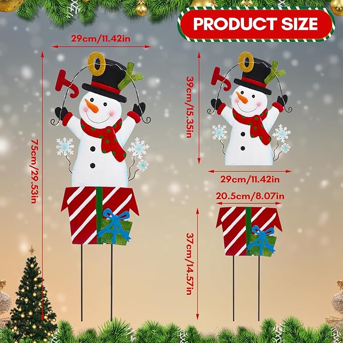 Solar Christmas Lights Outdoor Garden Stakes, 30in Metal Snowman Yard Signs with LED String Lights, Waterproof Christmas Decor for Xmas Lawn Pathway Patio Party Winter (Snowman)
