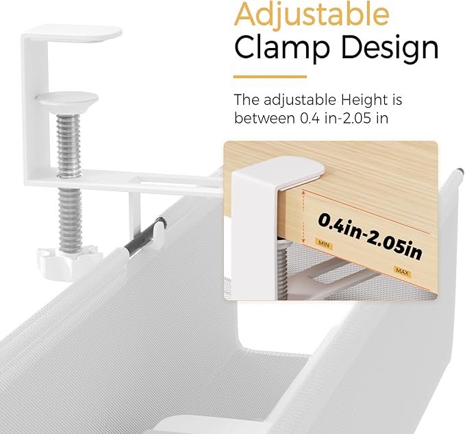 Under Desk Cable Management Tray 39.7" - No Drill Computer Wire Organizer Cable Tray, Fabric Cord Hider Clamp Mount, with 16X Cable Ties PC Cables Management Cord Holder for Office/Home (White)