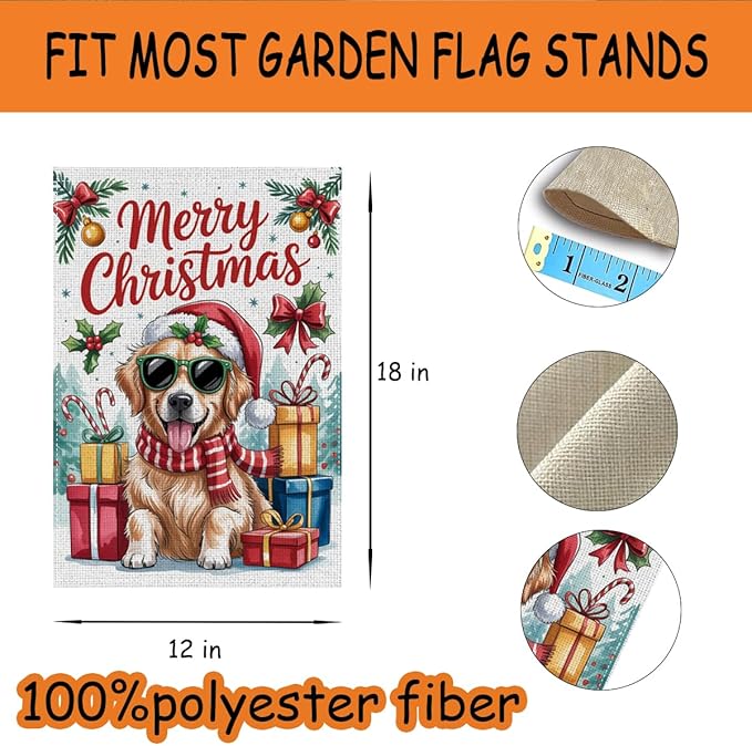 HTBIG Merry Christmas Garden Flag, Funny Golden Retriever Pumpkin Christmas Decor, Yard Flags for Outside 12x18 inch, Outside Yard for Home Decorations
