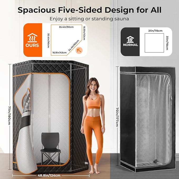 Portable Sauna Box, Steam Sauna Portable Sauna for Home, Sauna Tent with 3L 1200W Steamer, Folding Chair, 15 Heating Speeds for Personal Indoor Sauna-Black
