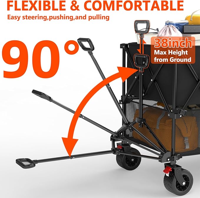 400L Large Double Decker Wagon Collapsible, 450lbs Beach Wagons Carts Foldable Heavy Duty, 54" Extended Utility Folding Cart for Camping, Garden, Sports, Grocery, Shopping