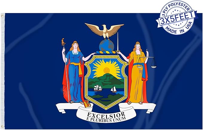 AMZFLAG New York State Flag 3x5 ft Outdoor, Double Sided Heavy Duty 3 Ply NY State of New York Flag with 2 Brass Grommets Thick Material