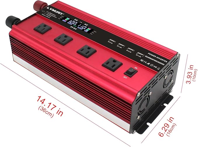 LVYUAN Power Inverter with 4 AC Outlets, LCD Display, Wireless Remote Control, Car Power Inverter for Car, RV, Truck, Off Grid Solar System, Camping (Red, 12V-2200W)