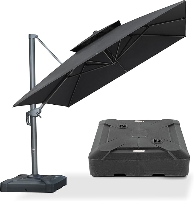PURPLE LEAF 10' x 13' Cantilever Patio Umbrella Outdoor Umbrella with 330lbs Base Large Rectangular Windproof Offset Umbrella for Pool Deck Garden, Graphite Grey