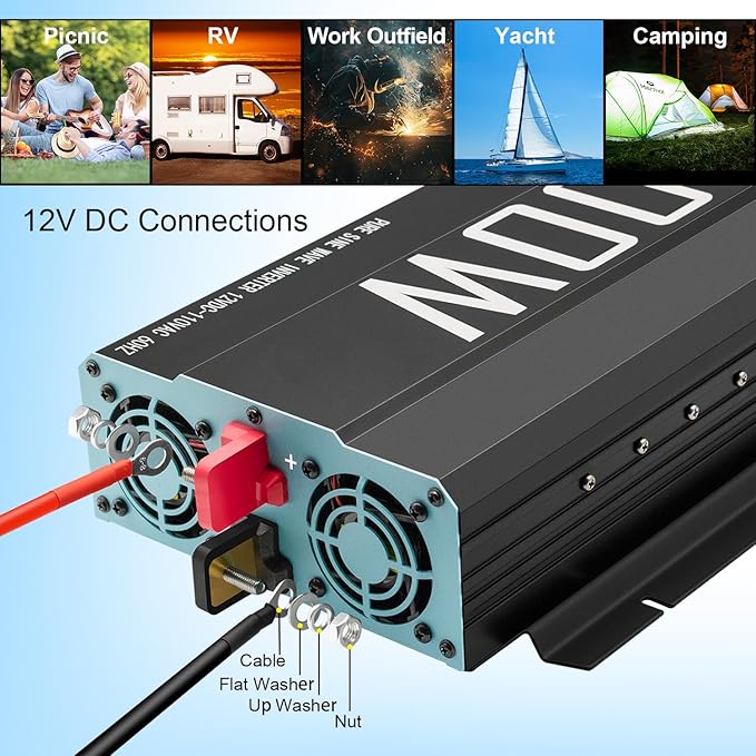3500W Pure Sine Wave Inverter 12V DC to 110V AC Converter for Home, RV, Truck, Off-Grid Solar Power Inverter with Built-in 5V/2.1A USB, AC Hardwire Port, Remote Controller