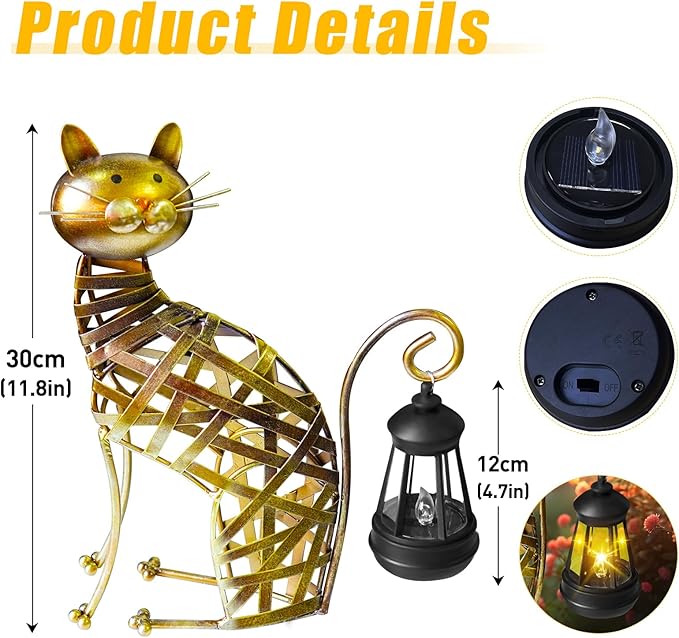 TEDOF Solar Cat Garden Statue with Solar Lights,Large Metal Figurine Birthday Gifts for Mom Grandma Women,Cat Statues for Garden,Yard,Lawn,Living Room,Courtyard,Balcony,Patio