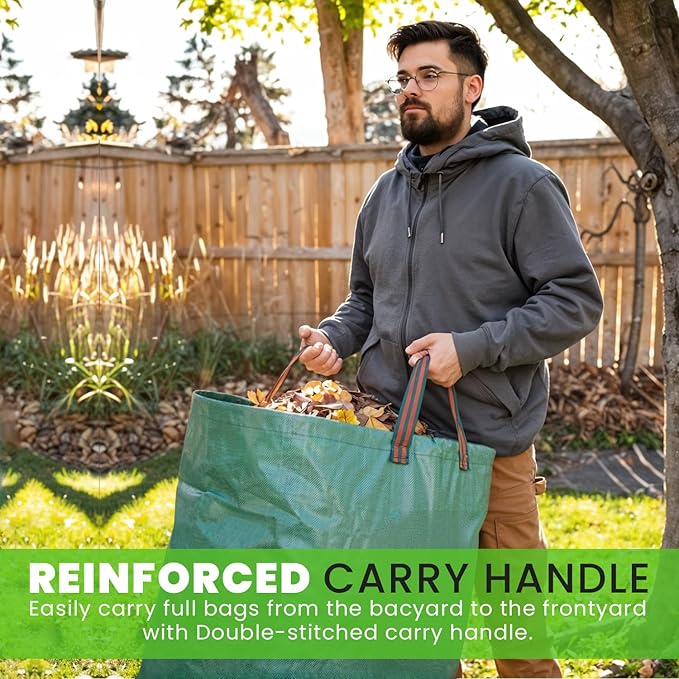 Gardenpal 3 Pack 132 Gallon Reusable Yard Waste Bag, Heavy Duty, Upright Lawn Bags with 4 Reinforced Handles (132 Gallon/3 Pack)