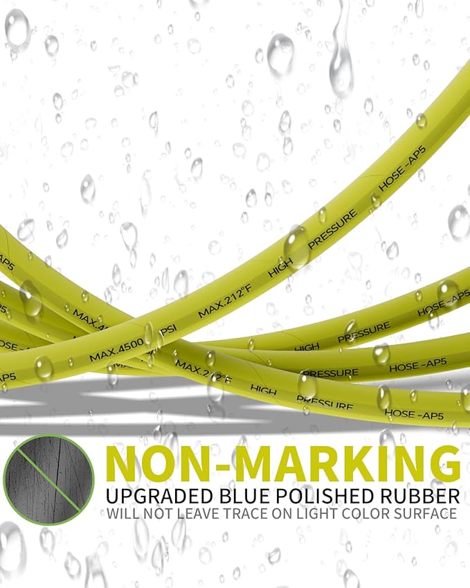Pressure Washer Hose 50FT 3/8" for Cold and Hot Water 212°F, with Swivel Quick Connect, 4500PSI Kink Resistant Grade Steel Wire Braided, Power Washer Hose With 2pcs M22-14mm Adapter
