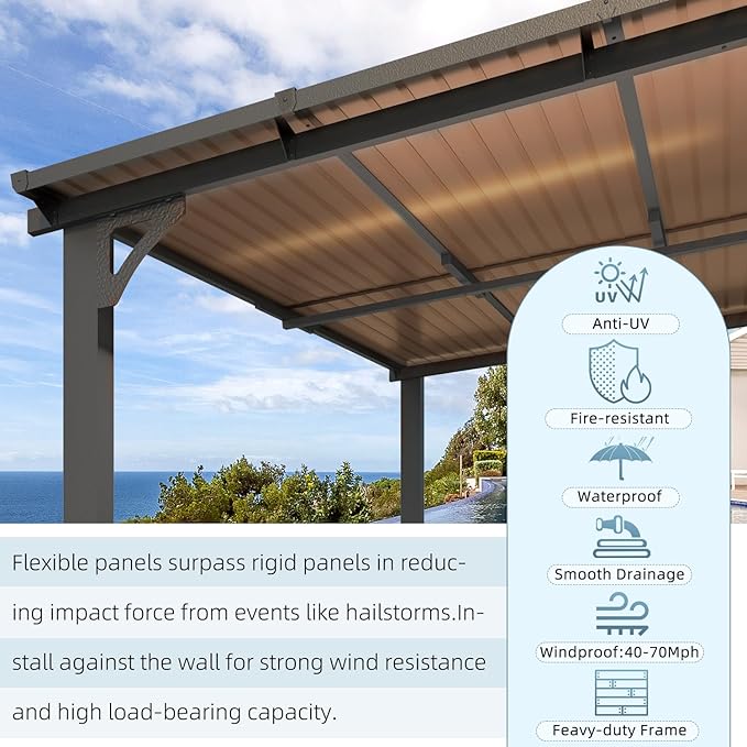 AECOJOY 20' x 8' Outdoor Gazebo for Patio, Large Wall-Mounted Hard Top 8x20 Lean to Metal Gazebo Shelter Pergolas and Gazebos Clearance with Patio Roof, Heavy Duty Awnings for Patio, Decks