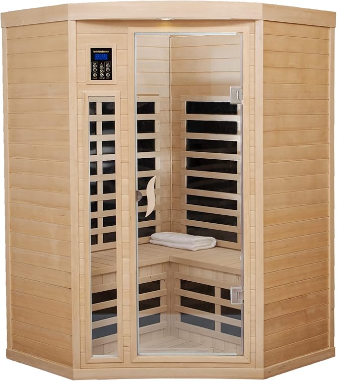 Far Infrared Sauna Low EMF Wooden Saunas for Home, 2-3 Person Indoor Home Saunabox, 1600watt Canadian Hemlock Sauna Room with Bluetooth, LCD, 10 Minutes Pre-Warm up