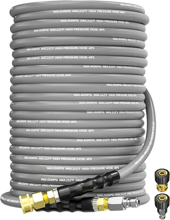 Pressure Washer Hose 125FT 3/8" for Cold and Hot Water 212°F, with Swivel Quick Connect, 4500PSI Kink Resistant Grade Steel Wire Braided, Power Washer Hose With 2pcs M22-14mm Adapter