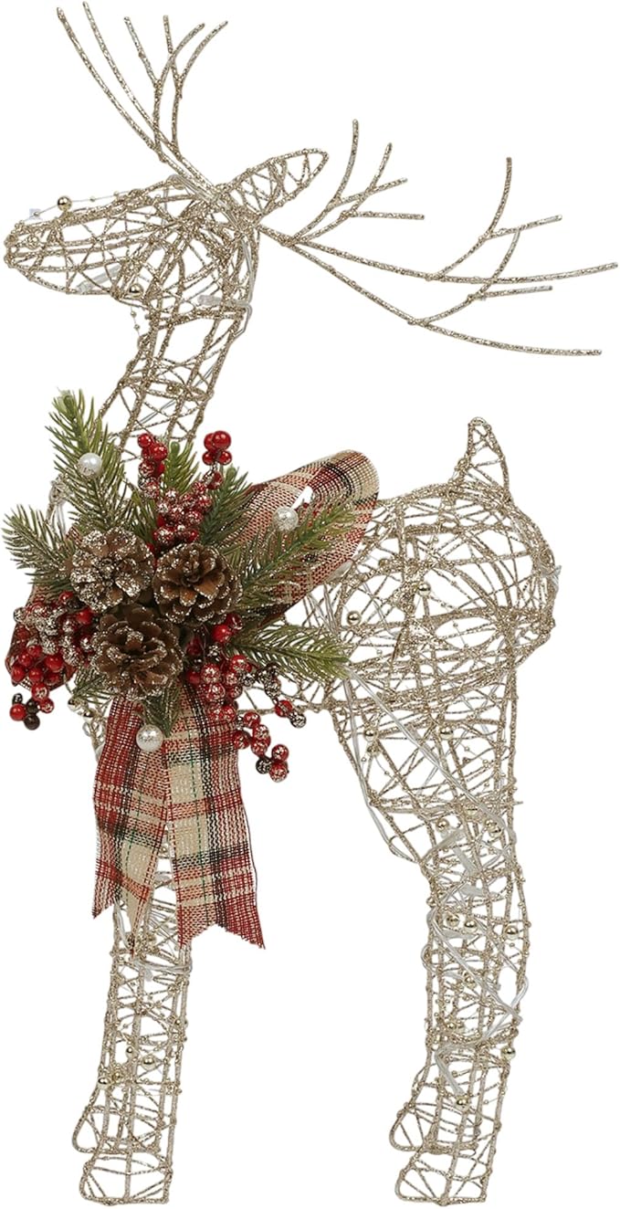 Alpine Corporation Gold Wire Holiday Decor Reindeer with Warm White LED Lights