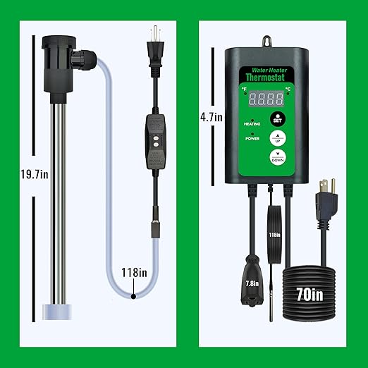 3500W 240V Immersion Water Heater for Hot Tub & Inflatable Pool – Portable Fully Submersible Electric Heater with Thermostat & GFCI for Bathtub, Sap, Above Ground Pool & Baptismal Pool