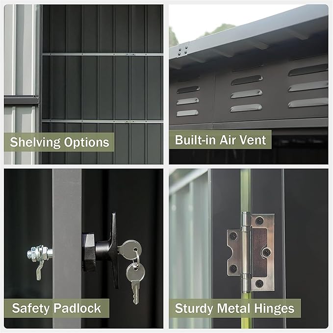 Small Metal Storage Shed 5x3ft Outdoor, Dark Gray Garden Shed with Sloping Roof & Lockable Double Doors - Galvanized Steel Utility Tool Shed for Backyard, Patio, Lawn